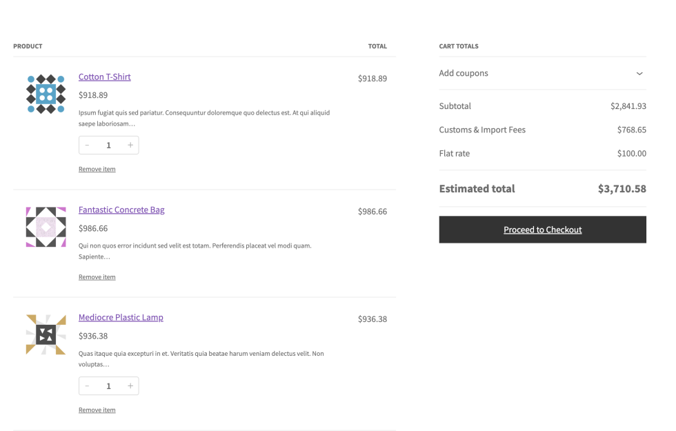 customs fees cart block