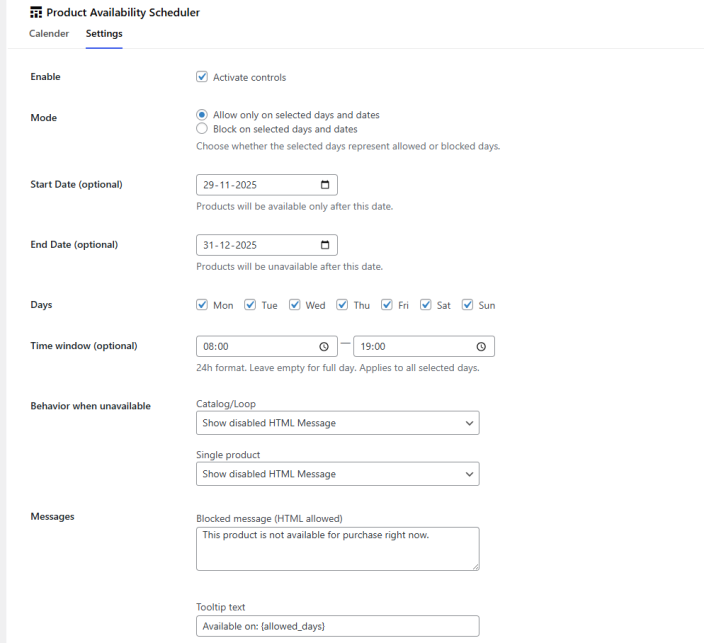Product Availability Scheduler for WooCommerce