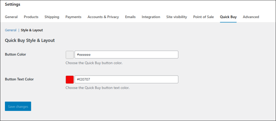 layout Settings quick buy button