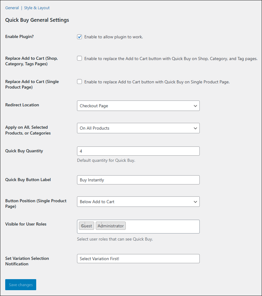 General Settings Panel