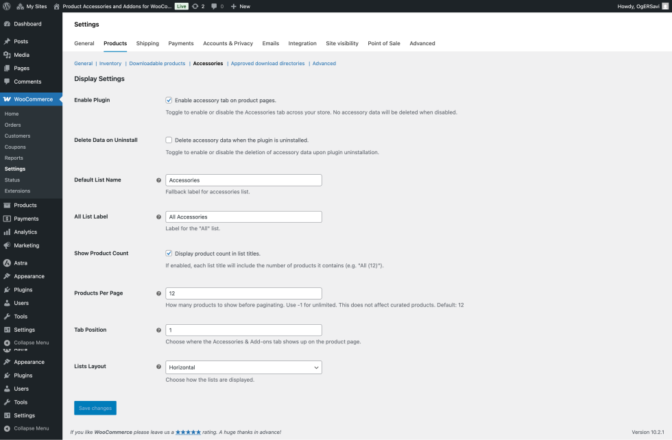 Product Accessories Settings