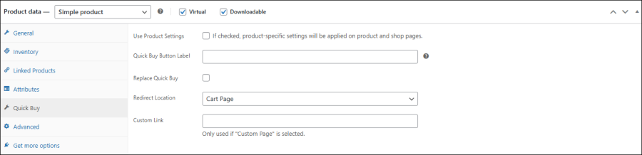 quick buy single product settings