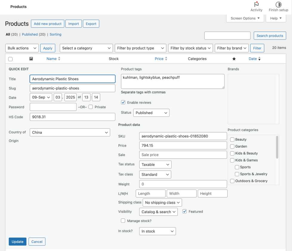 Customs fees quick edit