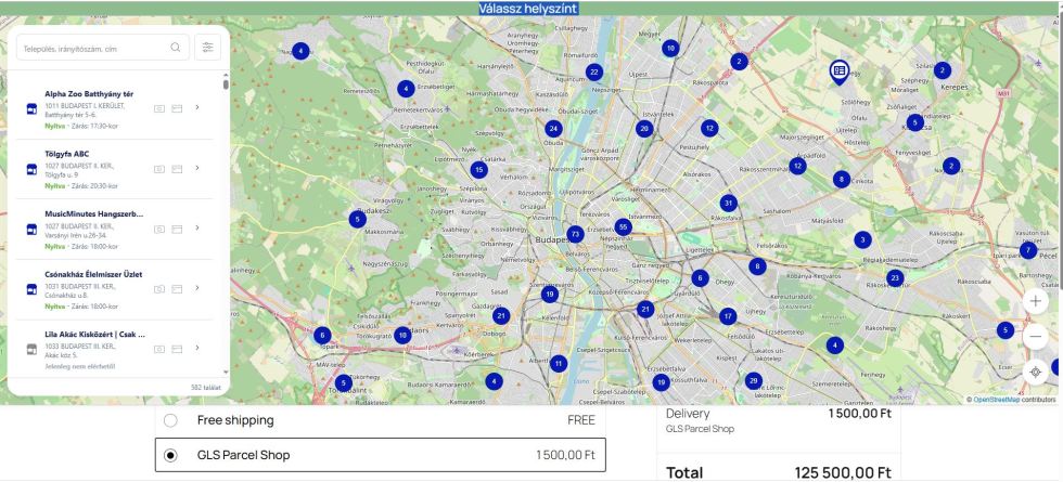 Interactive GLS Parcel Shop map during WooCommerce checkout