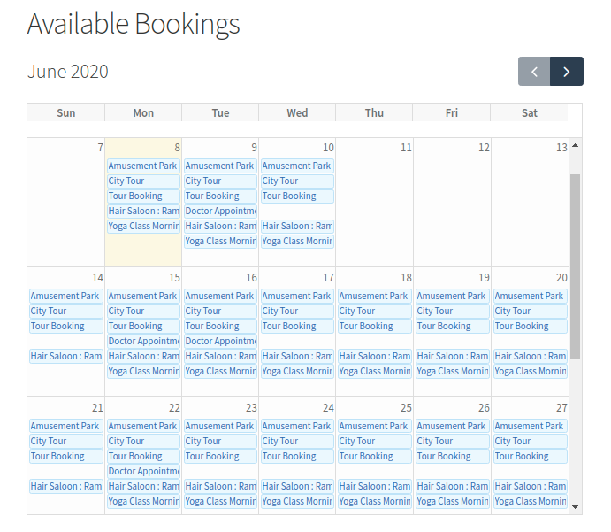 Available Bookings Block in Booking & Appointment Plugin for WooCommerce 18