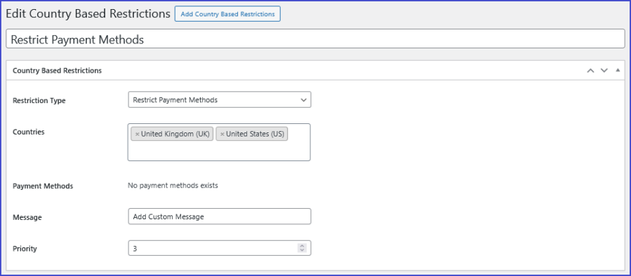 Restrict Payment Method For Specific Country