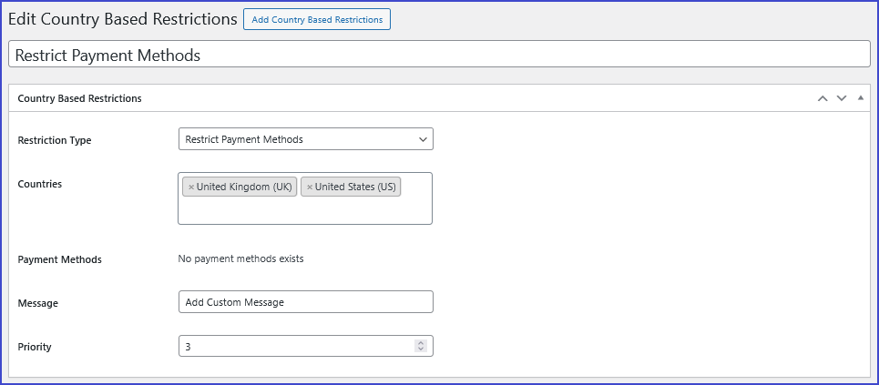 Restrict Payment Method For Specific Country
