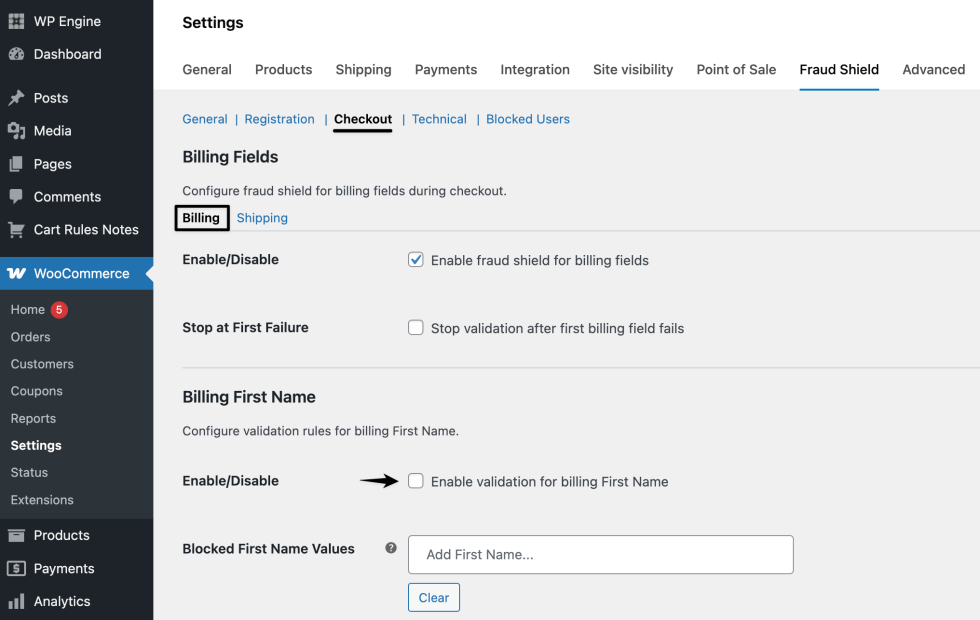 Screenshot 2 (Setup checkout billing fields’ rules).