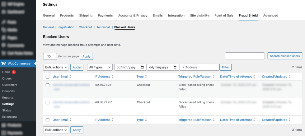 Screenshot 6: Blocked User section