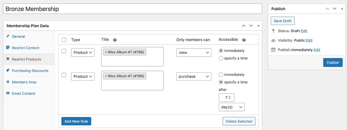 creating a membership plan that includes specific products