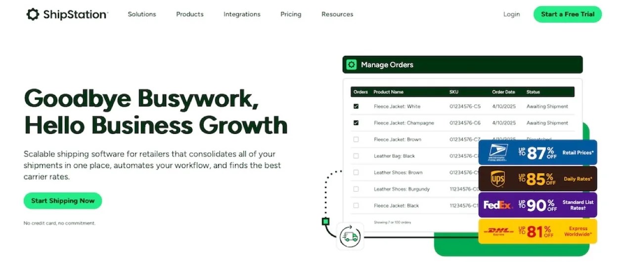 ShipStation page with the text 