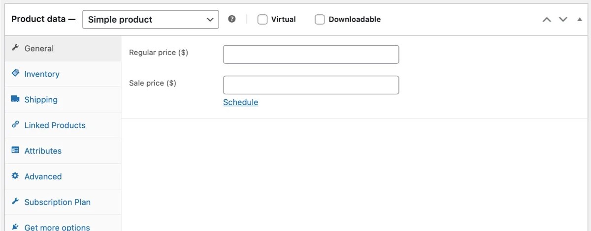 simple product general settings