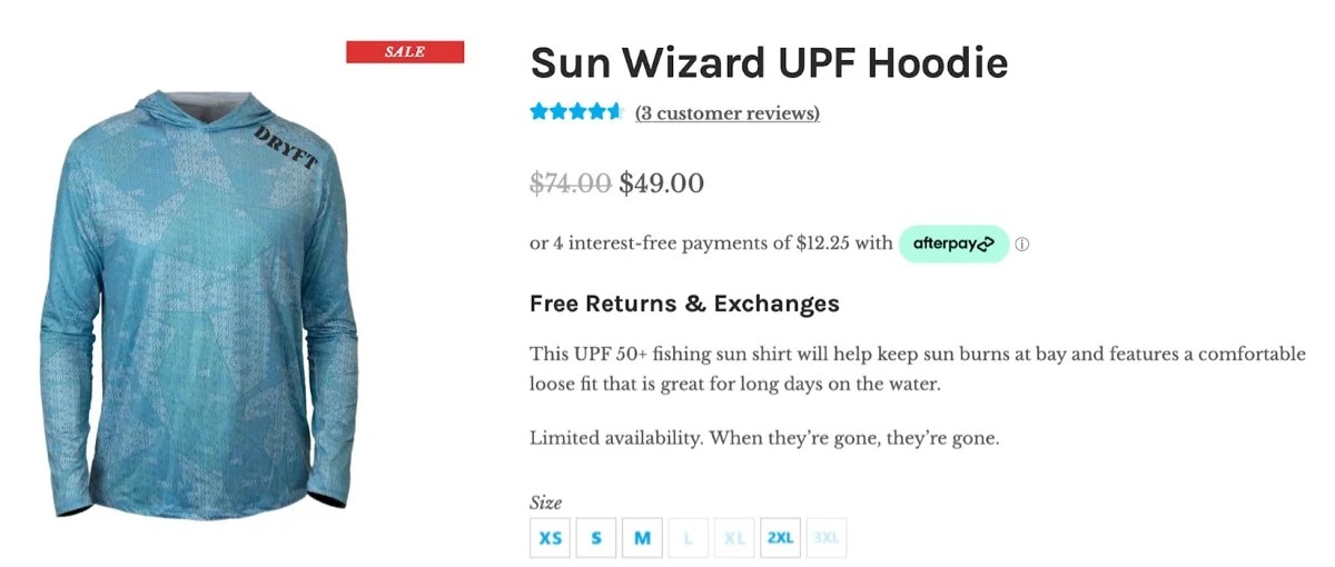 Dryft fishing product with options for size