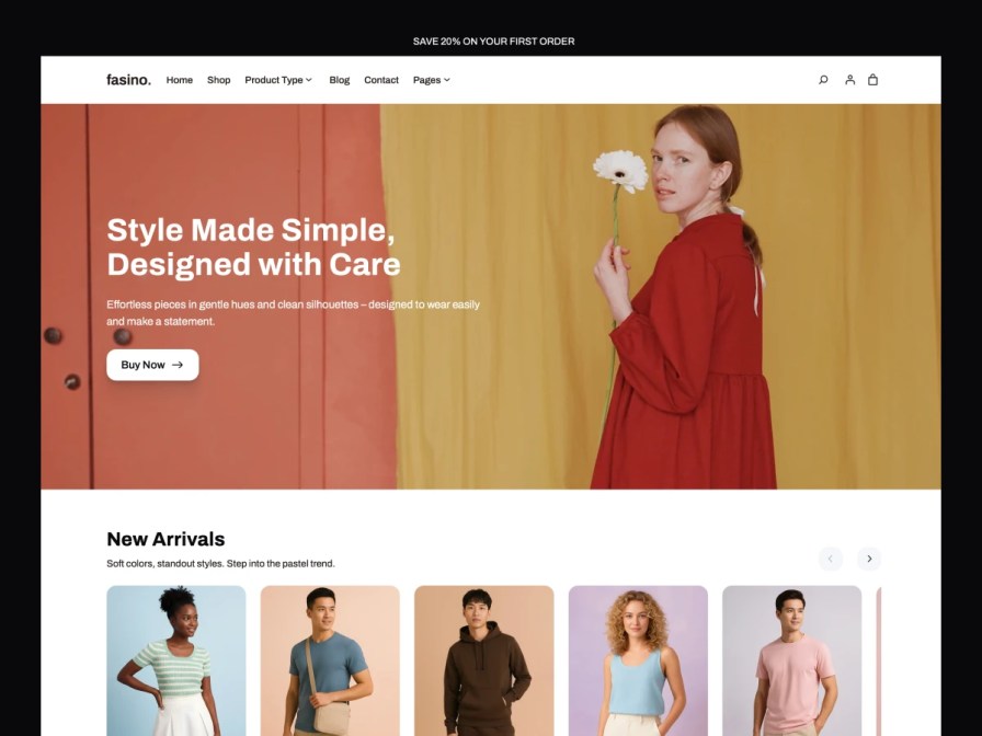Fasino theme - Landing Page. WooCommerce theme for fashion and apparel.