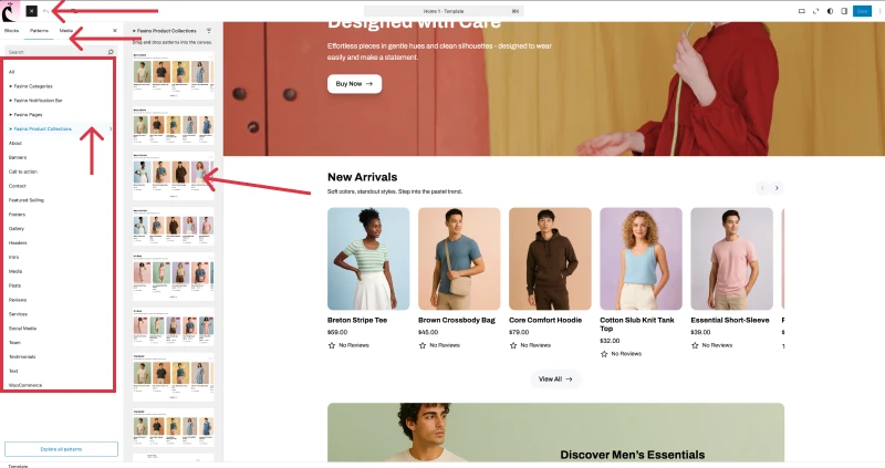 Fasino Theme - Insert block patterns