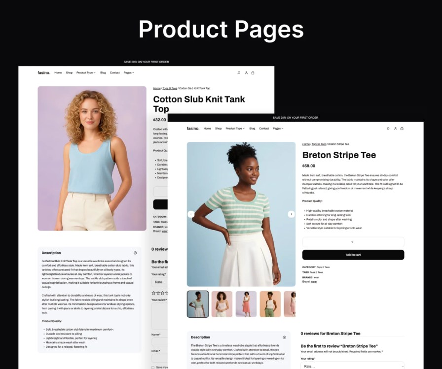 Fasino theme - Product Page