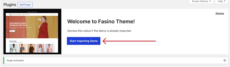 Fasino theme - Start Importing Demo