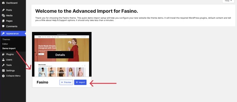 Fasino Theme - Import Demo