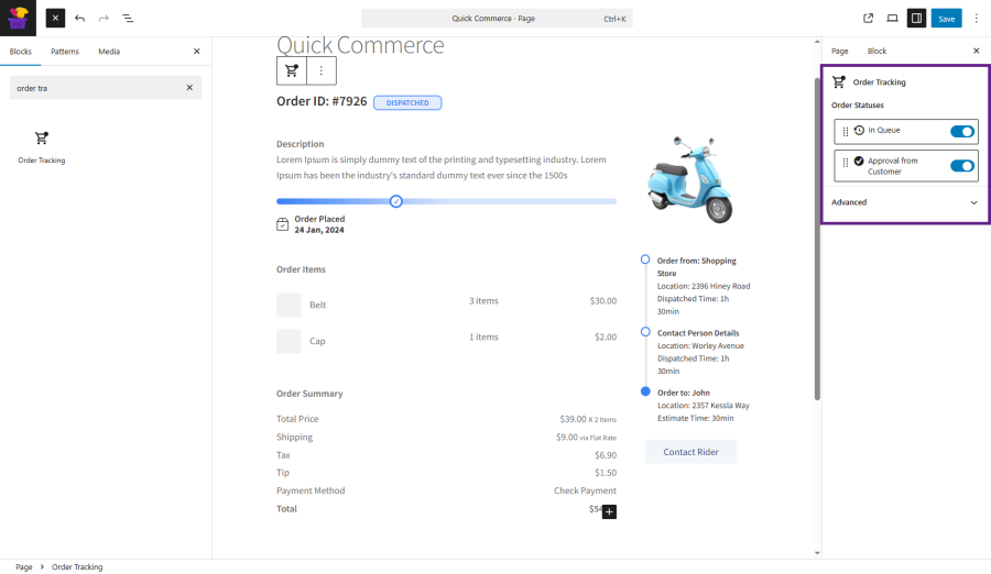 Order Tracking Block