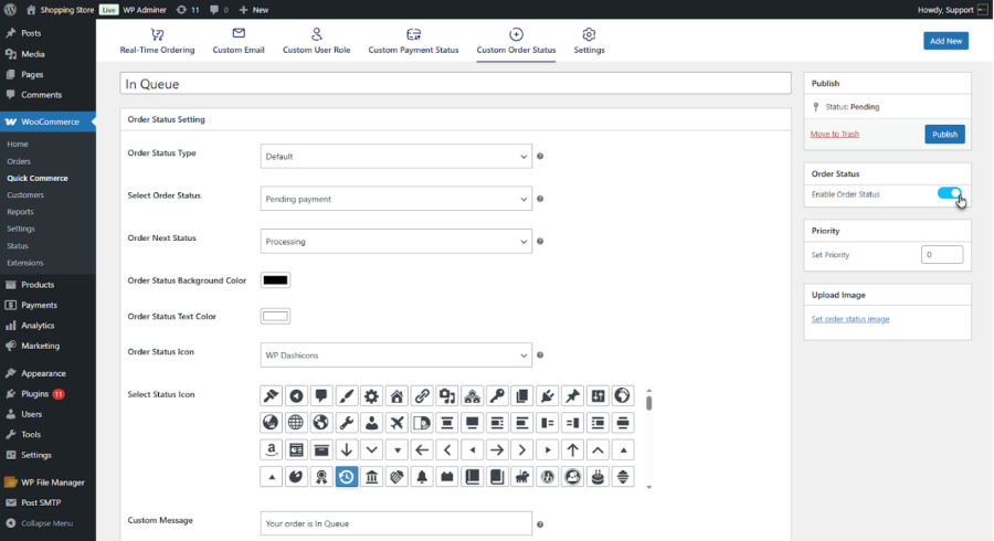 Custom Order Status Management