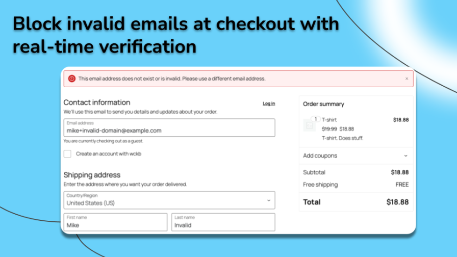 Block invalid emails at checkout with real-time verification