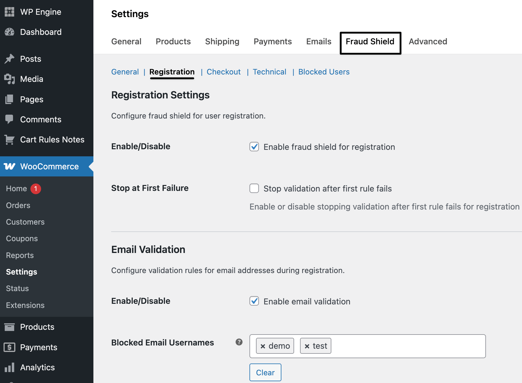 Registration settings
