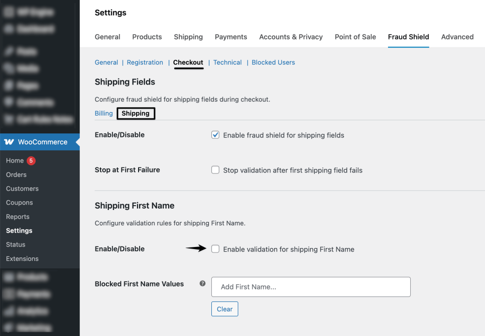 Screenshot 3 (Setup checkout shipping fields’ rules).