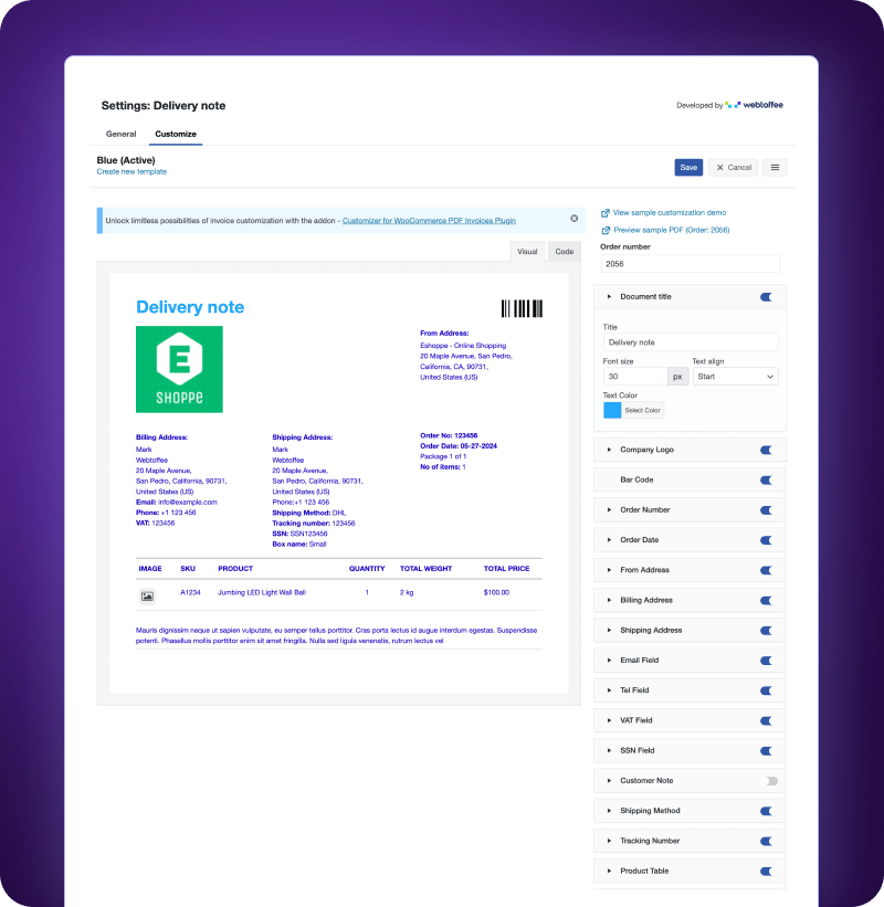 All-in-one Invoice and Label Customizer