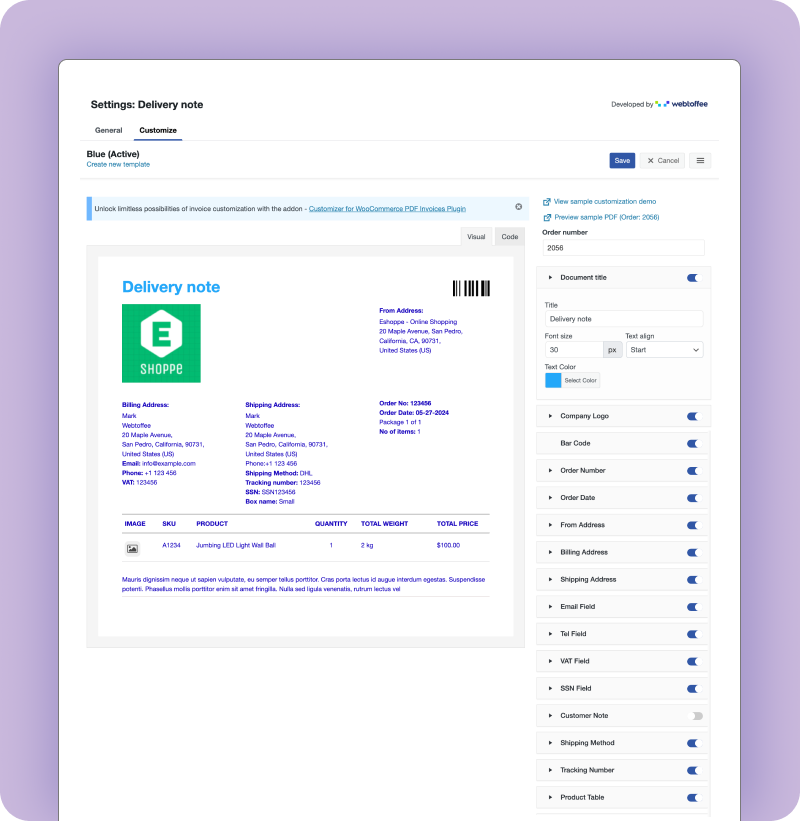 All-in-one Invoice and Shipping Label Customizer 