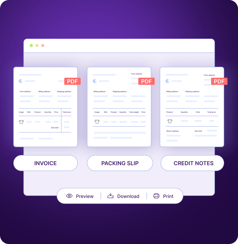 Auto-generate Invoice PDFs, Packing Slips and Credit Notes