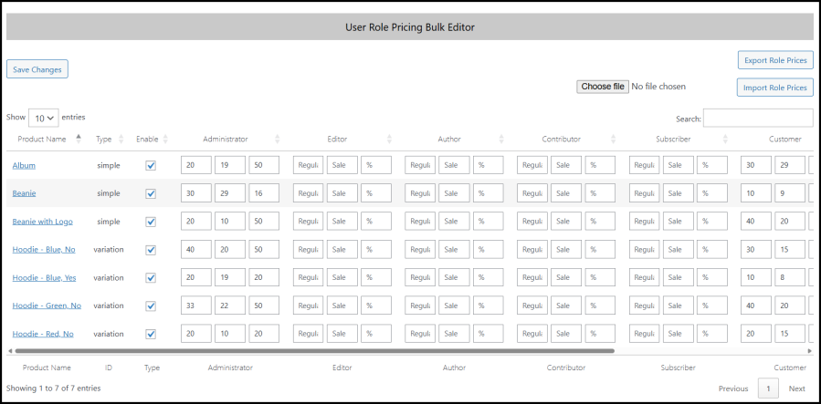 User Role Pricing Bulk Editor