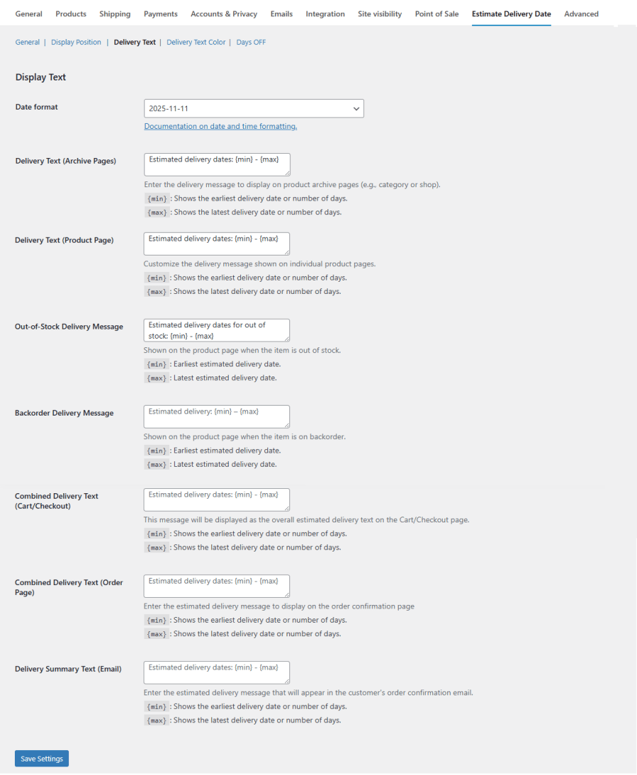 Customizable Delivery Text & Messaging