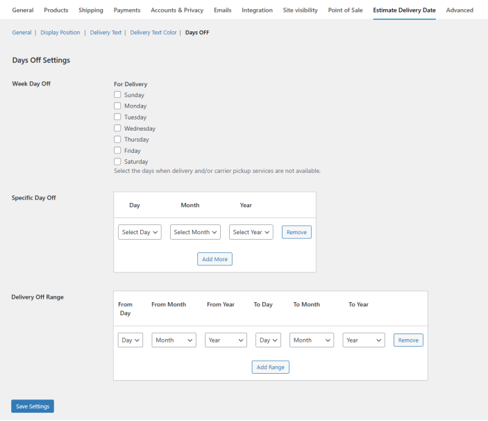 Days Off of the Estimated Delivery Date Plugin