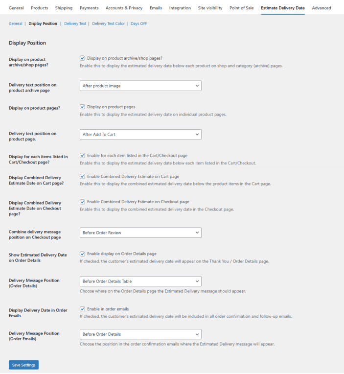 Display Position of the Estimated Delivery Date Plugin