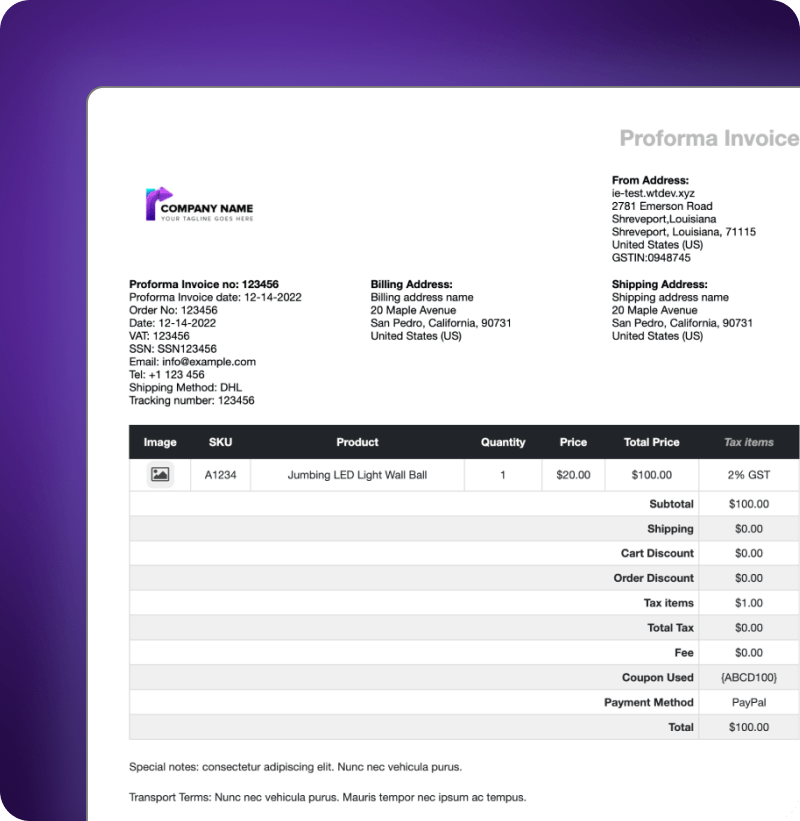 Generate Proforma Invoices for Every Order