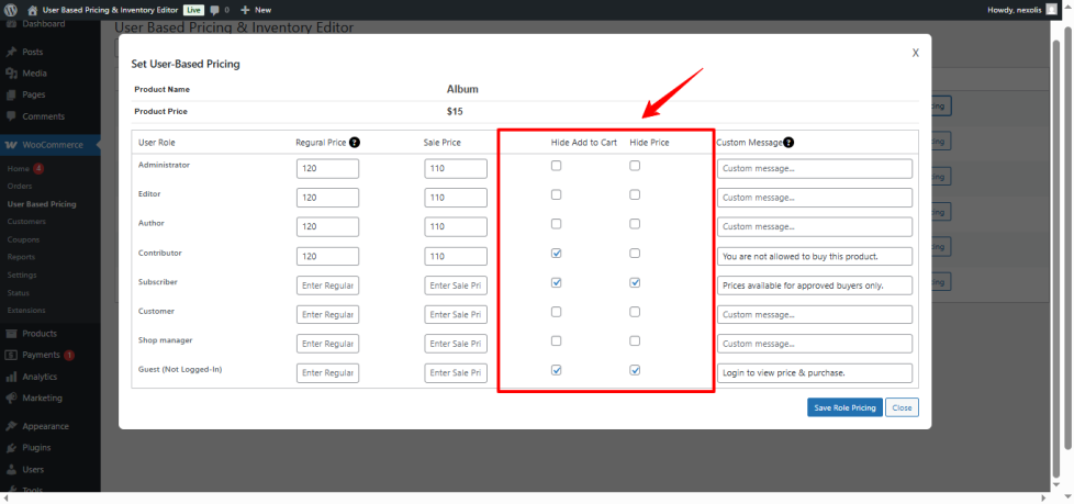 Graphic showing hiding product prices or Add-to-Cart button in WooCommerce, allowing store owners to control visibility and purchases for specific user roles, ideal for wholesale or B2B stores.