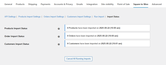 Import Status of the Square to WooCommerce Plugin