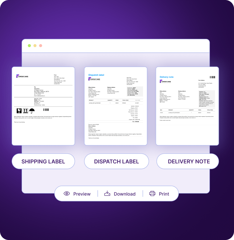 Print Shipping Labels, Dispatch Labels and Delivery Notes