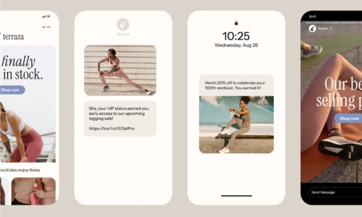 Examples of Klaviyo marketing on several phone screens