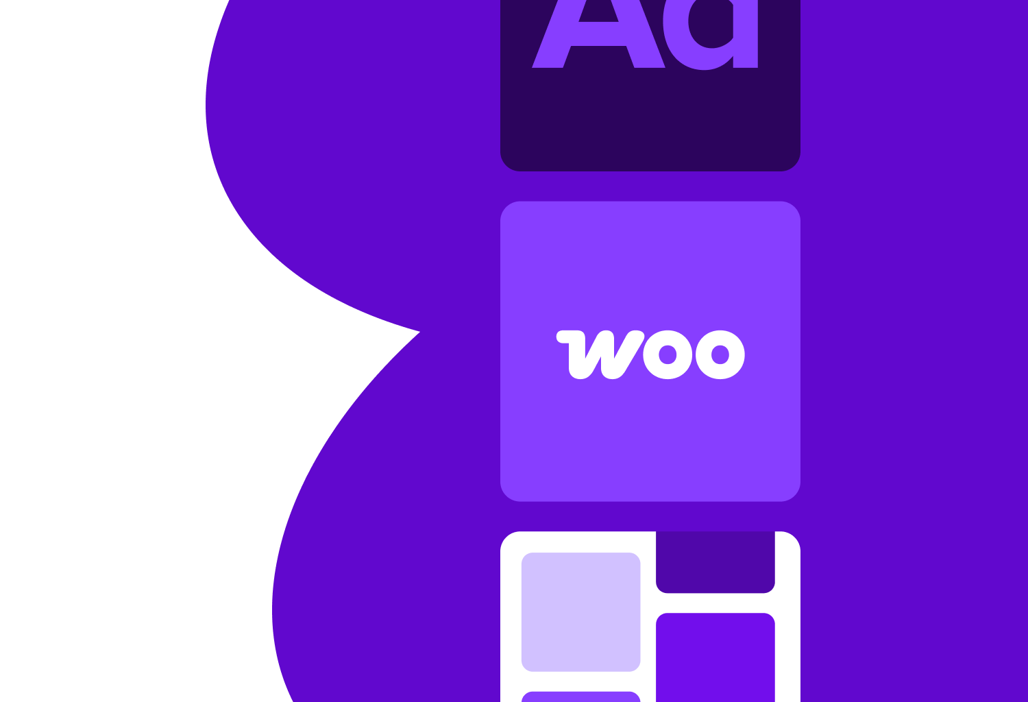 Icons of lettering and brand colors, plus the Woo logo