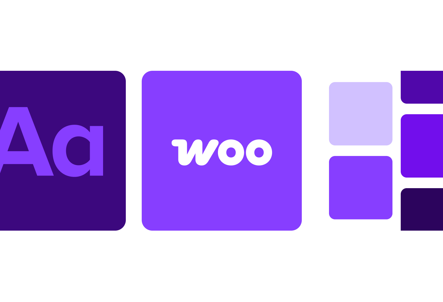 Icons of lettering and brand colors, plus the Woo logo