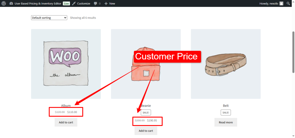 Graphic showing standard pricing for regular customers in WooCommerce, displaying the default product price.