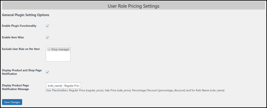 User Role Pricing Settings Options