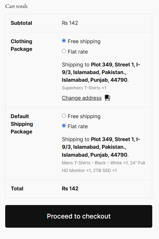 Display Shipping Packages on Checkout and Cart Pages