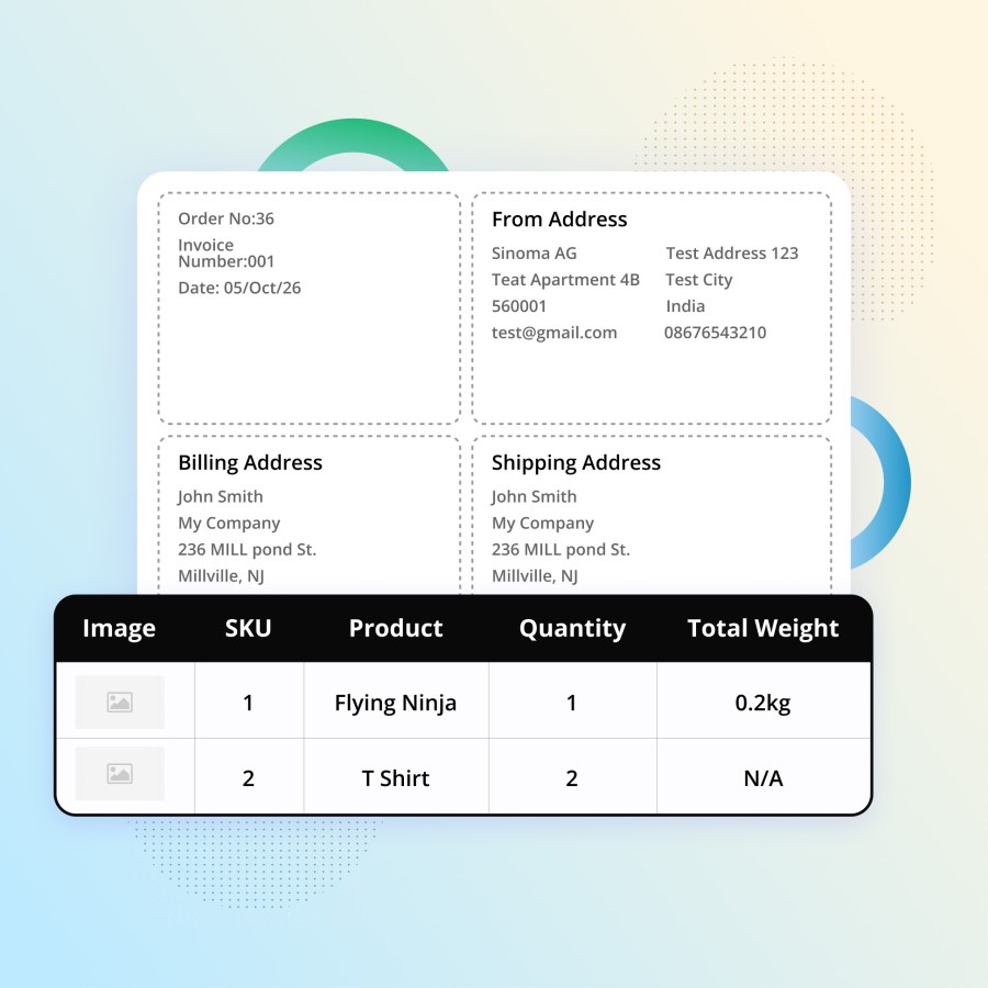 Packing slip listing the products and quantities included in an order