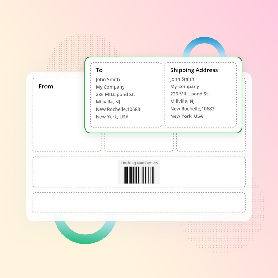 Shipping label displaying the recipient's shipping address and delivery details