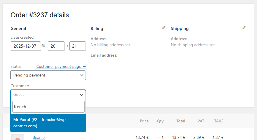 Customer selection to apply correct user role for shipping calculation in WooCommerce.