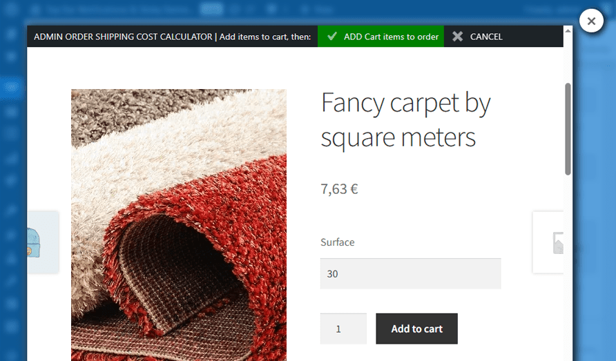 Front end product page loaded in popup inside WooCommerce admin.