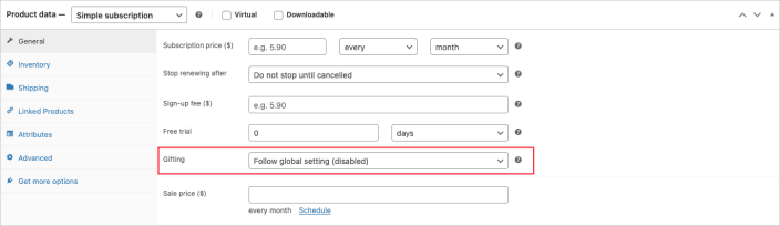 Gifting Option on Subscription Product Setting