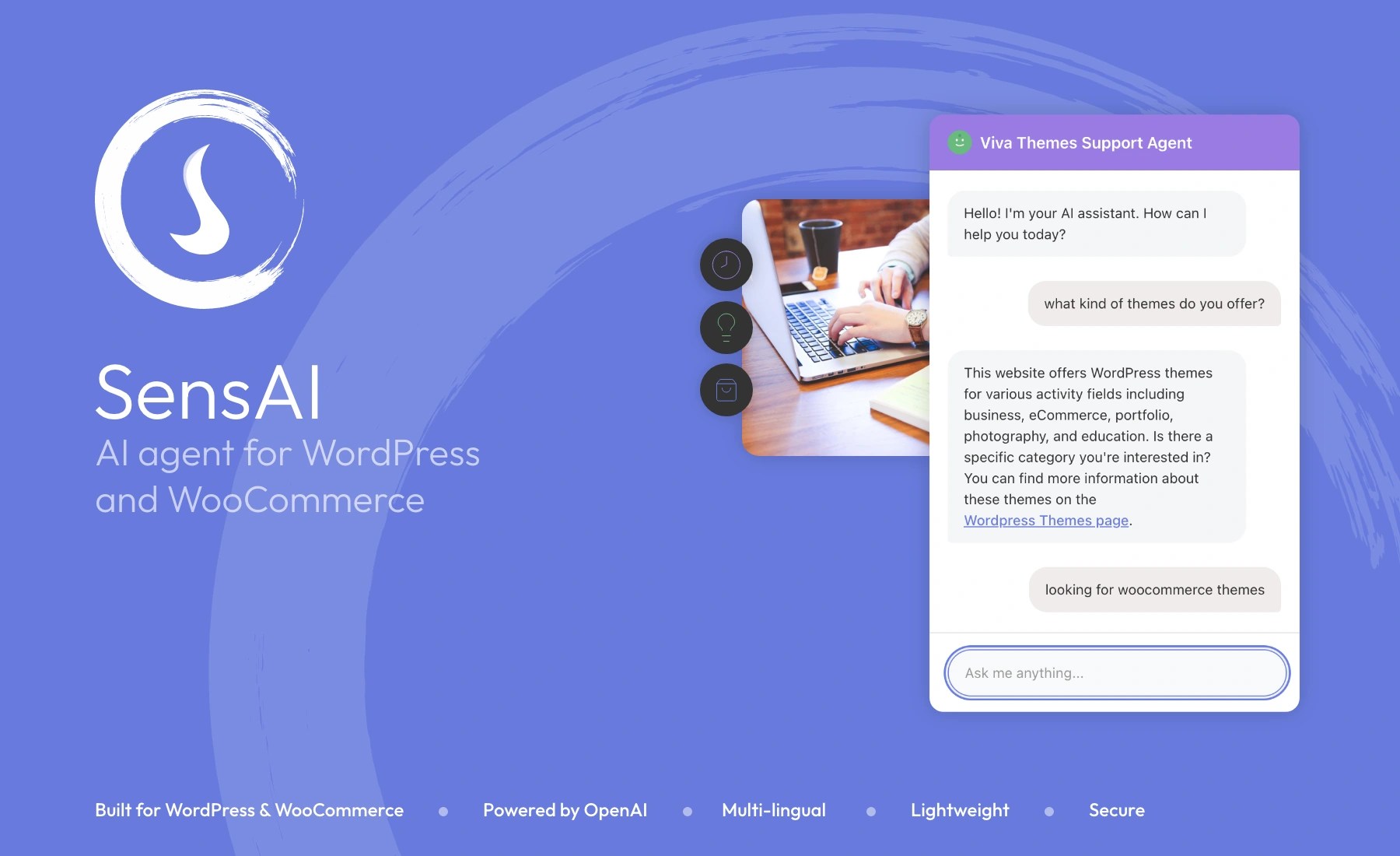 SensAI AI agent on a WordPress site